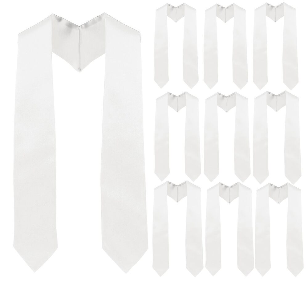 3129 10 Pieces 72 Inch Graduation Stoles Bulk,Unisex Adult Plain White